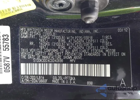 2012 Toyota Sienna Xle 7 Passenger из США, поврежденный, VIN 5TDDK3DC4CS040696